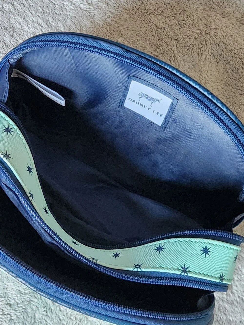 Dabney Lee Mint Navy Star Print Cosmetic Travel Toiletries Bag Pouch Duo Set